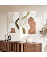 LuxenHome Brown and White Rectangle 18.9" W x 31.5" H Abstract Metal Wall Decor, Set of 2