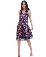 Jessica Howard Petite Embroidered-Floral Sleeveless Fit & Flare Dress