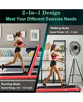 4.75HP 2 In 1 Folding Treadmill with Remote App Control-Red