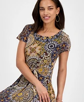 Robbie Bee Petite Printed Tie-Waist Midi Dress