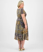 Robbie Bee Plus Printed Tie-Waist Midi Dress