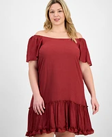 Robbie Bee Plus Off-The-Shoulder Ruffled-Hem Dress