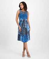Robbie Bee Petite Printed Tie-Waist Sleeveless Dress