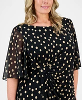 Connected Plus Printed Side-Shirred Butterfly-Sleeve Dress
