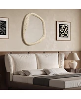 LuxenHome Travertine-Style Frame Freeform Oval Wall Mirror