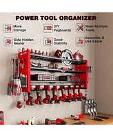 Hausource 4 Tier Power Tool Organizer Shelving Wall Mount Utility Storage Rack，Red