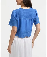 Ellen Tracy Women's Embroidered Trim Top