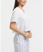 Ellen Tracy Women's Embroidered Trim Top
