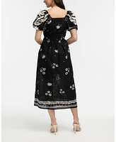 Ellen Tracy Women's Printed Puff Sleeve Maxi Dress