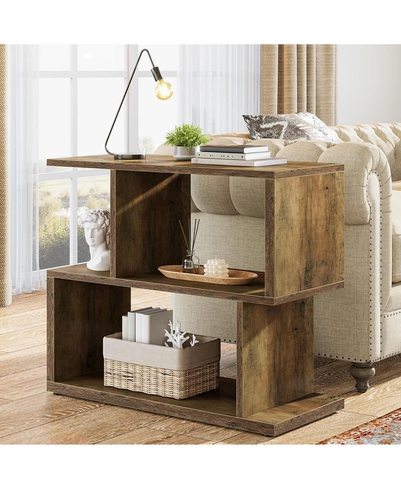 Tribesigns 2-Tier End Table, Rustic Sofa Side Table with Storage Shelf for Living Room, Farmhouse Bedside Nightstand for Bedroom