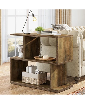 Tribesigns 2-Tier End Table, Rustic Sofa Side Table with Storage Shelf for Living Room, Farmhouse Bedside Nightstand for Bedroom