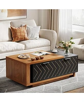 Tribesigns Extendable Coffee Table with 2 Storage Drawers, Dual-Tone Center Sliding Tabletop