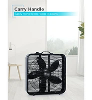 Black+Decker 20” Box Fan with 3 Speed Settings, Powerful 80W Motor, 5-Blade Box Fan with Carry Handle, Black