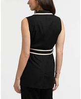 Ellen Tracy Women's Sleeveless Belted Vest with Contrast Detailing