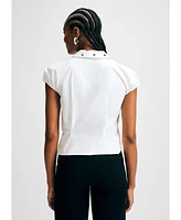 Isaac Mizrahi Women's Embroidered Collar Cap Sleeve Top