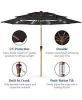 Best Choice Products Woodgrain Pattern 10ft 3-Tier Solar Patio Umbrella w/ 24 Led Lights