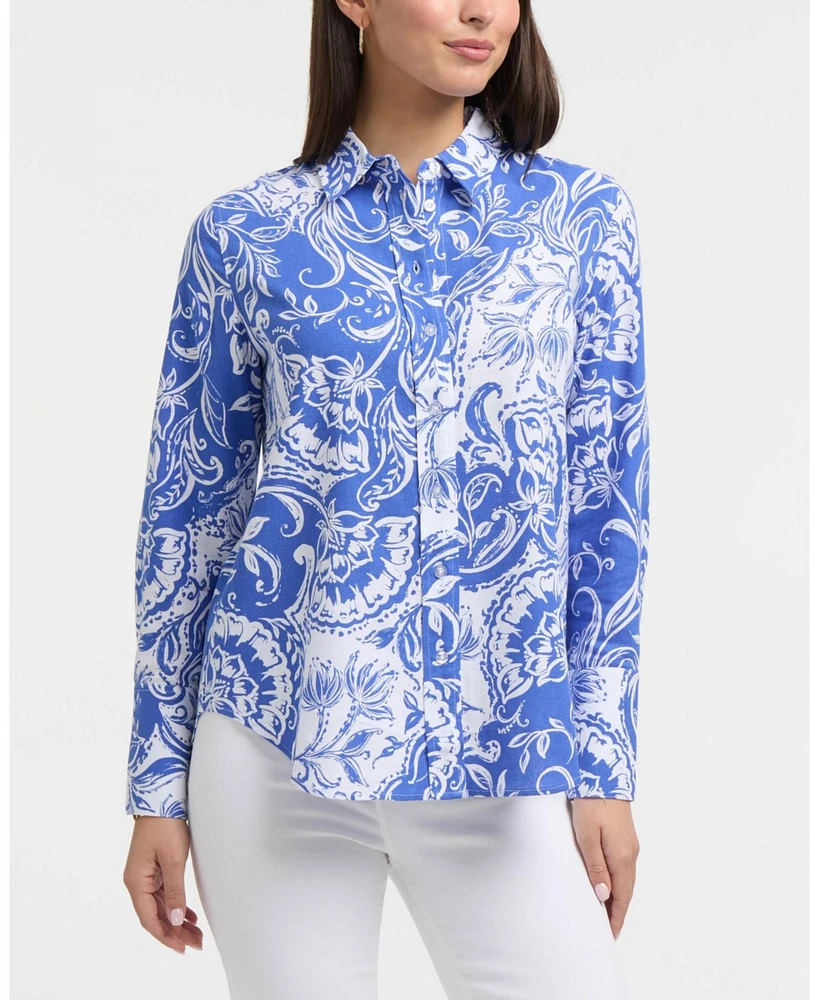 Ellen Tracy Women's Long Sleeve Linen Blend Shirt