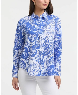 Ellen Tracy Women's Long Sleeve Linen Blend Shirt