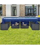 Pcs Patio Rattan Furniture Set Cushioned Sofa Chair Coffee Table