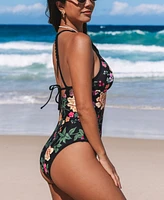 Cupshe Women's Floral Print Plunge One-Piece Swimsuit