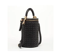 Susu Mini Purse Leather Black Crossbody Bag Weave Small Bucket Bag Women's Handbag