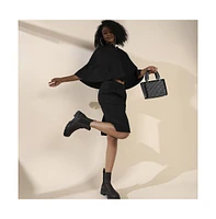 Women's Rhinestone Top Handle Handbag - Black