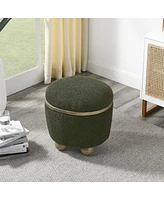 Round Upholstered Storage Stool with Hidden Compartment and Cushioned Seat for Bedroom Living Room Entryway Seating and Organization-The Pop Home