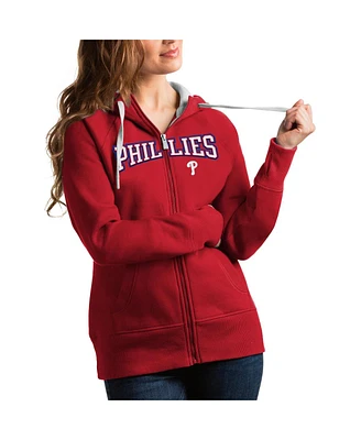 Antigua Women's Red Philadelphia Phillies Team Logo Victory Full-Zip Hoodie