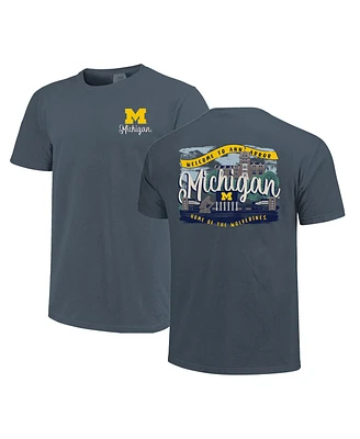 Image One Women's Navy Michigan Wolverines Comfort Colors Campus Scene Drawing Script T-Shirt