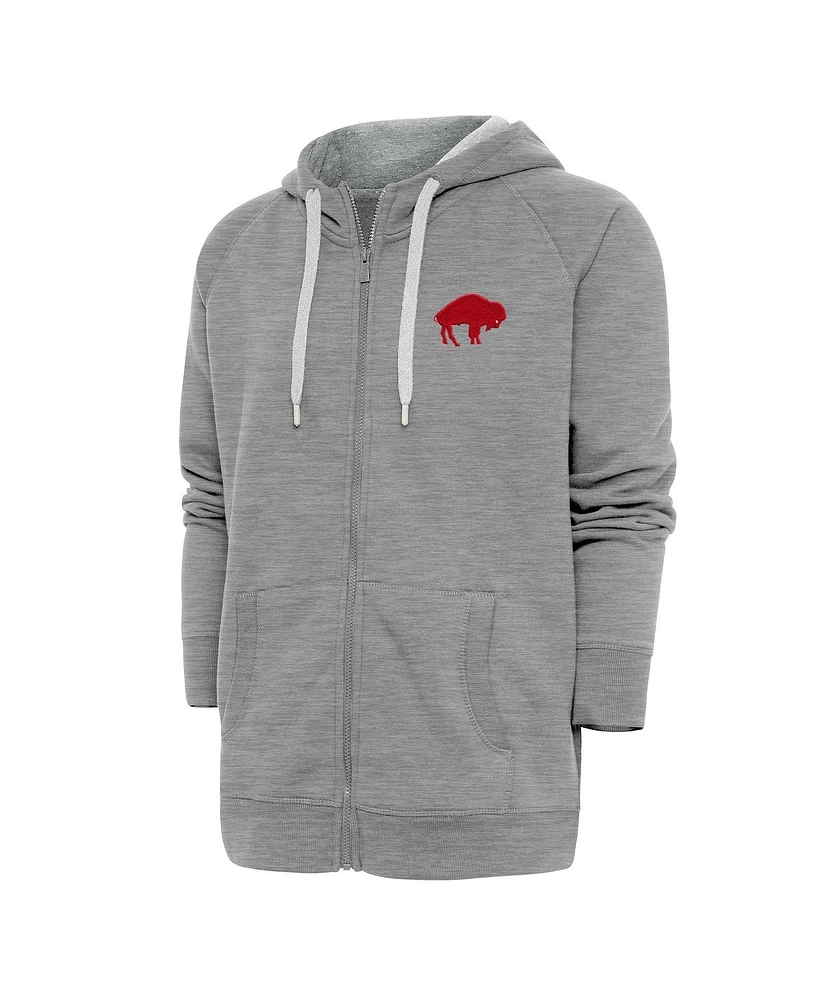 Antigua Men's Heather Gray Buffalo Bills Throwback Logo Victory Full-Zip Hoodie