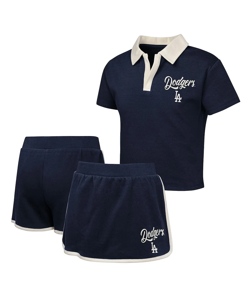 Outerstuff Girls Big Boys and Navy Los Angeles Dodgers Base Trainer Johnny Polo Skort Set