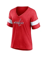 Fanatics Women's Heather Red Washington Capitals Distressed Tri-Blend V-Neck Half-Sleeve T-Shirt