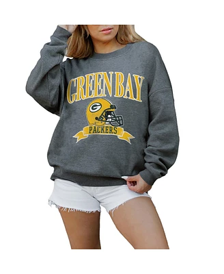 Gameday Couture Women's Charcoal Green Bay Packers Seal The Deal Premium Fleece Drop Shoulder Pullover Sweatshirt