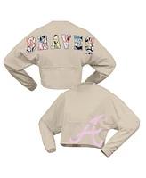 Fanatics Women's Cream Atlanta Braves Floral Preppy Cropped Long Sleeve T-Shirt