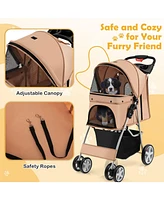 Folding Dog Stroller for Small Medium Dogs Cats Puppy, 4 Lockable Wheels Cat Stroller Pet Travel Carrier Strolling Cart, Safety Belt, Removable Liner