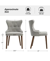 Pedro Mid-Century Modern Waterproof Button-Tufted Dining Chair with Wingback and Solid Wood Legs,Set of 2