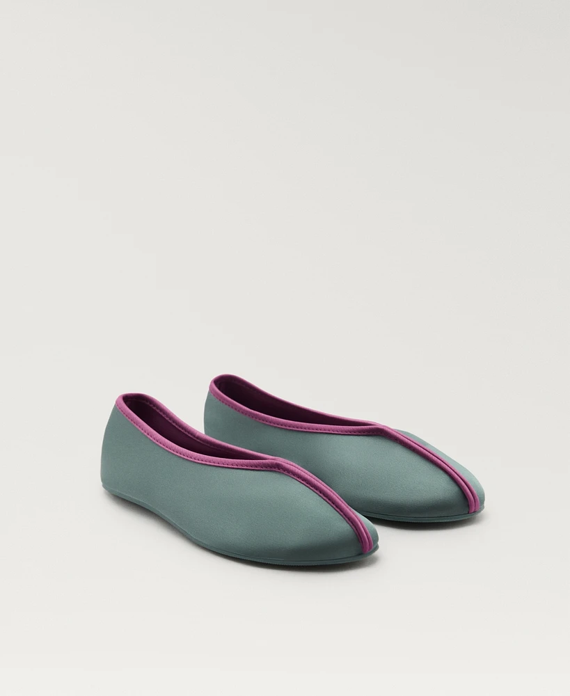 Mango Women's Satin Contrast Piping Ballerina Shoes