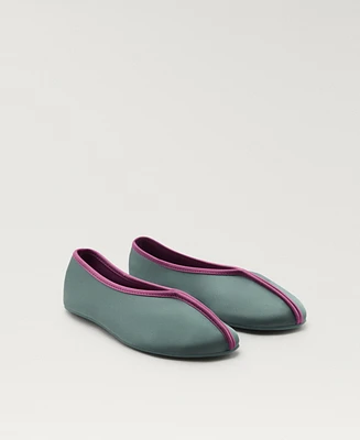 Mango Women's Satin Contrast Piping Ballerina Shoes