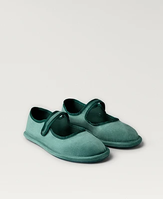 Mango Women's Velour Buckle Ballet Flats