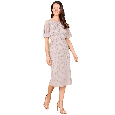 Lara Women's Beaded Midi Dress with Cape Sleeves