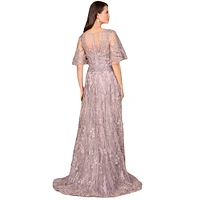 Lara Women's Modest, Cape Sleeve A-line Gown