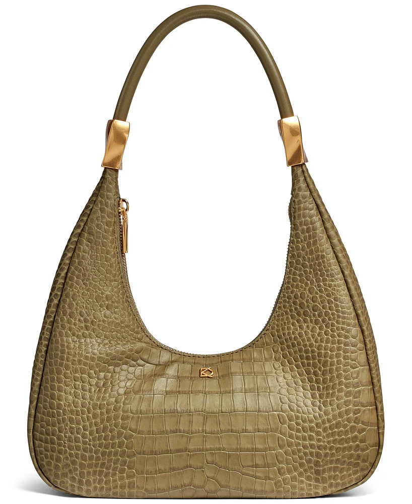 Donna Karan New York Quogue Embossed Croco Leather Small Hobo Shoulder Bag