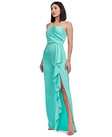 Dress the Population Women's Shawn Ruffled Side-Slit Jumpsuit