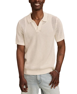 Lucky Brand Men's Short Sleeve Pointelle Open Collar Polo Shirt