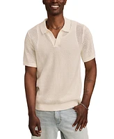 Lucky Brand Men's Short Sleeve Pointelle Open Collar Polo Shirt