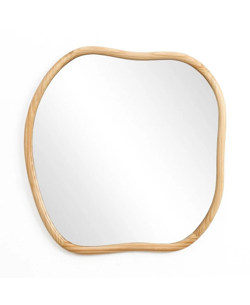 LuxenHome Natural Pine Wood Frame Square Irregular Wall Mirror, Accent and Vanity
