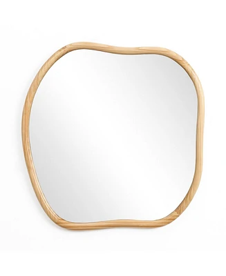 LuxenHome Natural Pine Wood Frame Square Irregular Wall Mirror, Accent and Vanity
