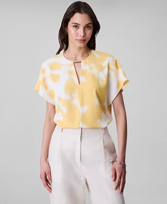 Calvin Klein Women's Short Sleeve Printed Keyhole-Neck Blouse