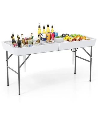 5 Ft Folding Ice Cooler Table with Double Sinks for Camping Party Picnic Wedding