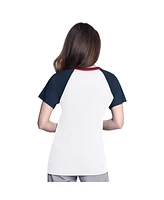 G-iii 4Her by Carl Banks Women's White/Navy Cleveland Guardians Ball Park Raglan V-Neck T-Shirt